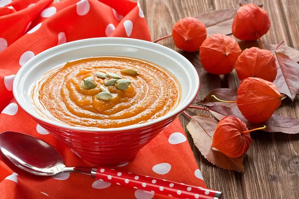 Pumpkin soup with seeds — Stock Photo, Image