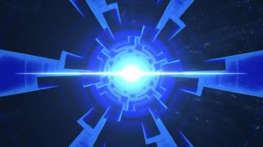 Hızlı bir şekilde tünele uçuyor. Karanlık, parlak mavi paneller etrafında parlıyor.