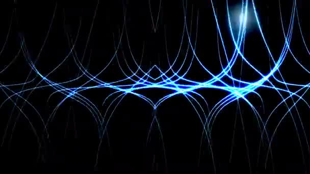 Triple of Conjoined Ribbon Lights Merging to Central Blue Lines — Stok Video