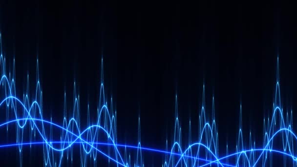 Forma de onda de marco inferior pulsante Oscilación creciente de ondas de audio en azul — Vídeos de Stock