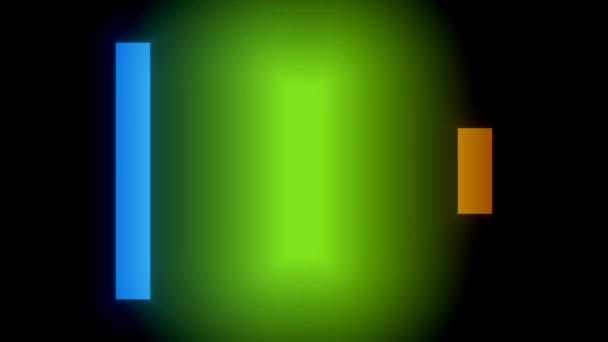 Flashing Green Rectangular Light Between Blue Yellow Boxes — Stock Video