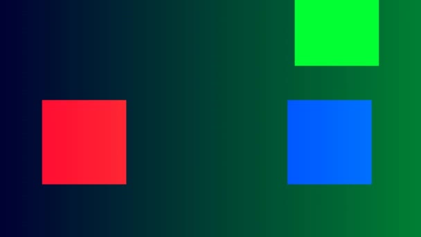 Przenoszenie pudełka Rgb Panele kwadraty czerwony zielony niebieski nad ciemnym gradientem — Wideo stockowe
