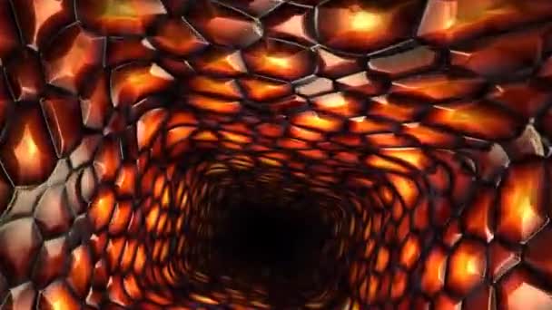 Interior del tubo de paredes cristalinas calientes del túnel fundido — Vídeos de Stock