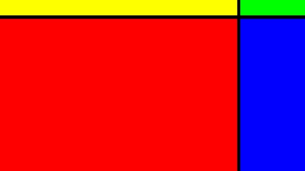 Движущийся квартал разделен на четыре угла красный желтый зеленый синий — стоковое видео