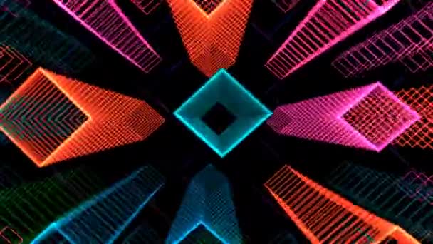 Lange Neon buizen van lasergebouwen Toekomstige Cyber Punk Abstracte Stad — Stockvideo