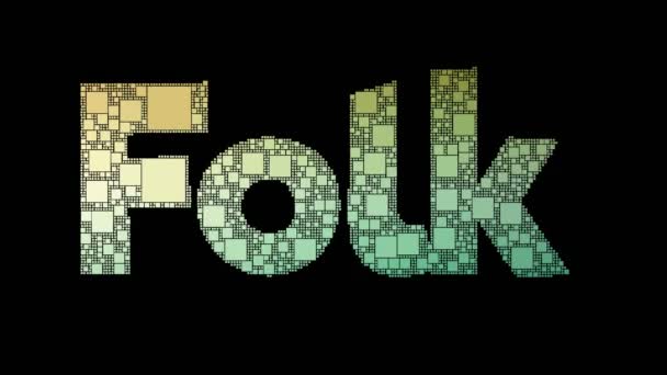 Folk Music Pixelated Text Changing Looping Boxes Met Glitch Effect — Stockvideo