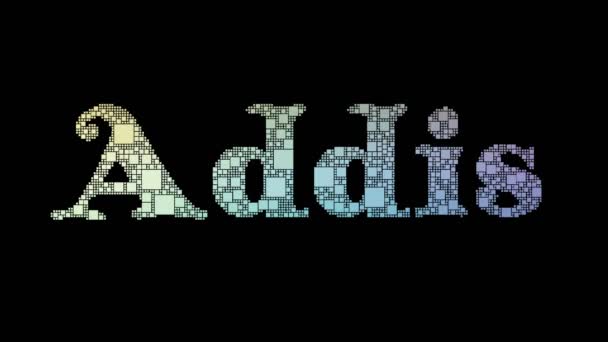 Addis Ababa Pixelated Text Συγχώνευση Looping Grid Εφέ Λάμψης — Αρχείο Βίντεο