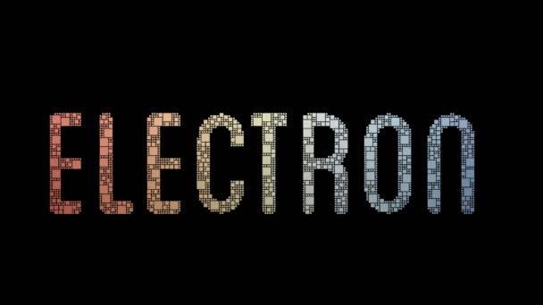 Electron Shell Pixelated Tekst Samenvoegen Looping Grid Met Glitch Effect — Stockvideo