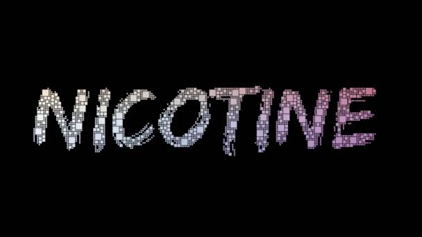 Nicotine Verslaving Pixelated Text Warping Looping Boxes Met Glitch Effect — Stockvideo