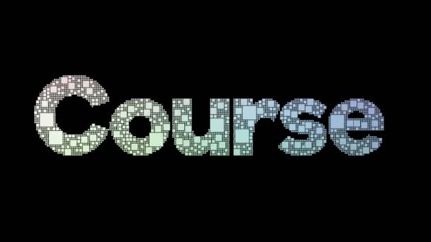 Cursus Credit Pixelated Text Changing Looping Boxes Met Glitch Effect — Stockvideo