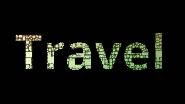 Seyahat Ajansı Arıza Efektli Metin Dönüşümlü Dönüşüm Pikselleri — Stok video