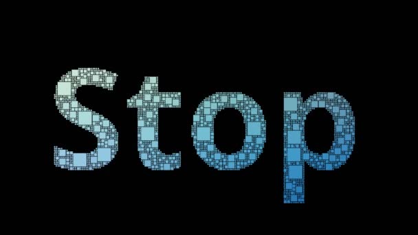 Stop Order Pixelated Text Transforming Looping Grid Glitch Effect — стоковое видео