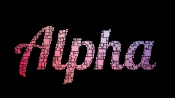 Alpha Particle Pixelated Text Changing Looping Boxes Met Glitch Effect — Stockvideo