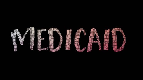 Medicaid Fonları Pixelated Metin Birleşme Pikselleri Arıza Efekti Ile — Stok video