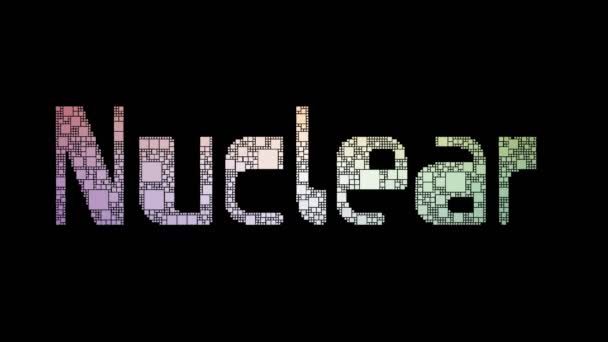 Nucleaire Energie Pixelated Text Warping Looping Boxes Met Glitch Effect — Stockvideo