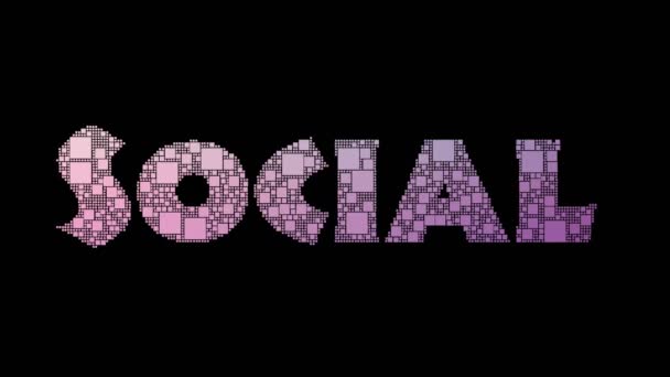 Social Klass Pixelated Text Ändra Looping Lådor Med Glitch Effekt — Stockvideo