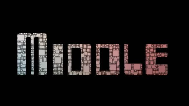 Middenklasse Pixelvormige Tekst Transformeren Looping Pleinen Met Glitch Effect — Stockvideo