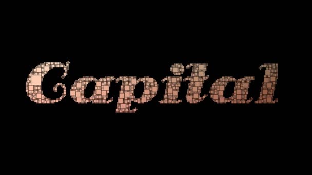 Kapitalöverskott Pixelated Text Sammanslagning Looping Rutor Med Glitch Effect — Stockvideo