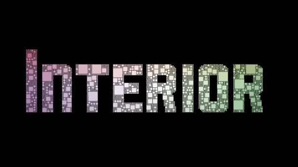 Interieur Decorator Pixelated Text Morphing Looping Boxes Met Glitch Effect — Stockvideo