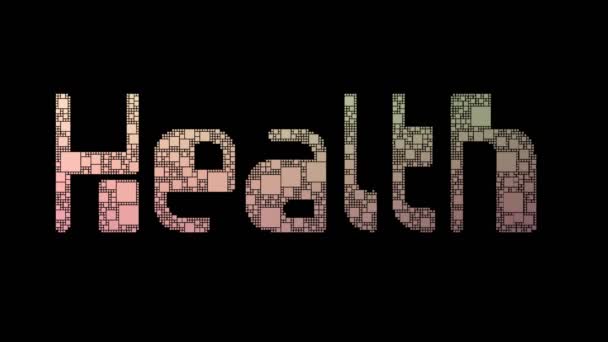 Gezondheid Professional Pixelated Text Changing Looping Squares Met Glitch Effect — Stockvideo
