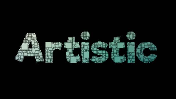 Artistieke Stijl Pixelated Text Transforming Looping Grid Met Glitch Effect — Stockvideo