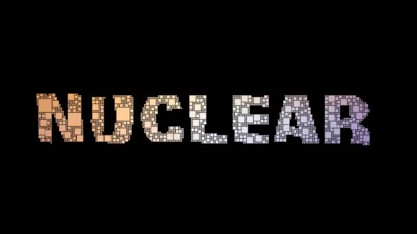 Nucleaire Kernkop Pixelated Text Morphing Looping Boxes Met Glitch Effect — Stockvideo