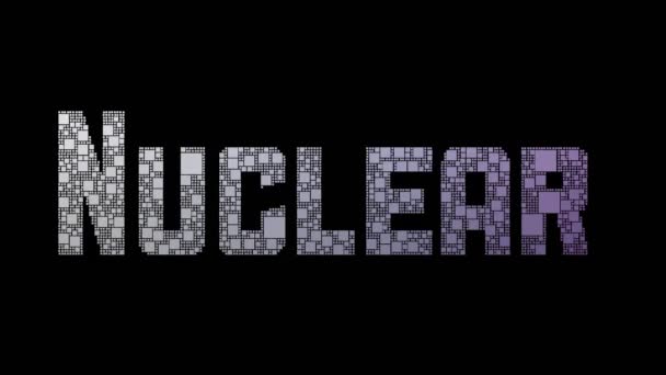 Nuclear Physics Pixelated Text Transformando Cuadrícula Bucle Con Efecto Fallo — Vídeos de Stock