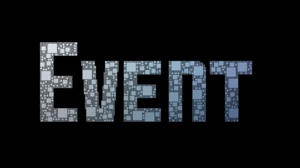 Event Planner Pixelated Text Morphing Looping Squares Glitch Effect — Stock Video