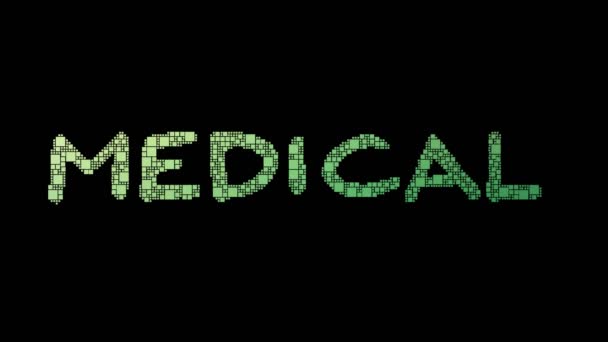 医療アシスタントピクセル化テキストマージグリッチ効果を持つループの正方形 — ストック動画