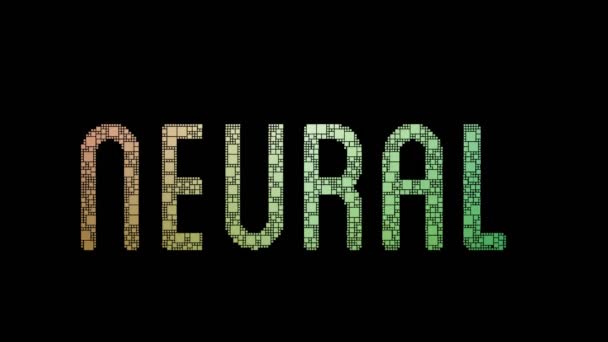 Neurala Nätverk Pixelated Text Ändra Looping Rutor Med Glitch Effect — Stockvideo