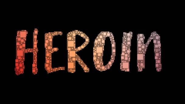 Heroin Missbruk Pixelated Text Sammanslagning Looping Grid Med Glitch Effect — Stockvideo