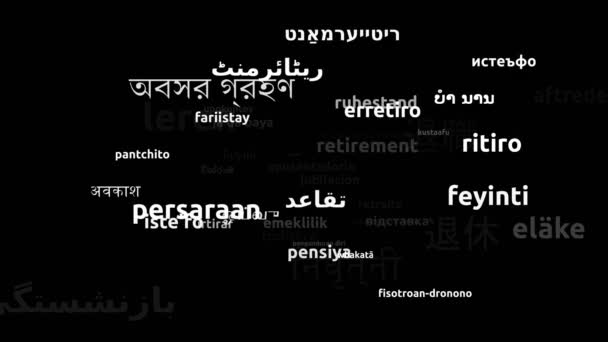 Pensionering Översatt Till Hela Världen Språk Endless Looping Zooming Wordcloud — Stockvideo