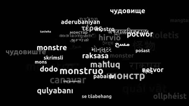 Monster Översatt Till Hela Världen Språk Endless Looping Zooming Wordcloud — Stockvideo