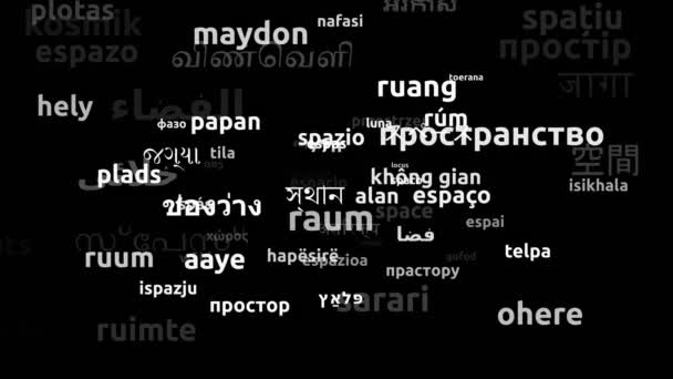 Space Translated Worldwide Languages Endless Looping Zooming Wordcloud Mask — Stockvideo