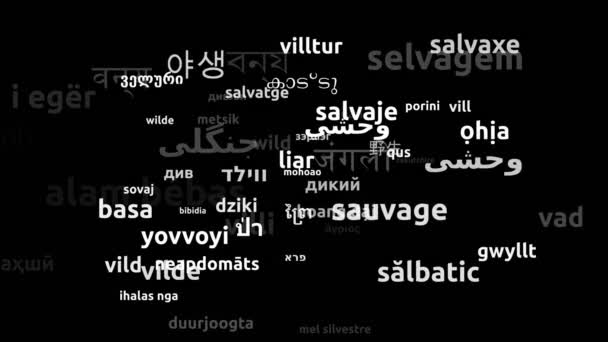 Wild Traducido Idiomas Mundiales Endless Looping Ampliación Máscara Wordcloud — Vídeos de Stock