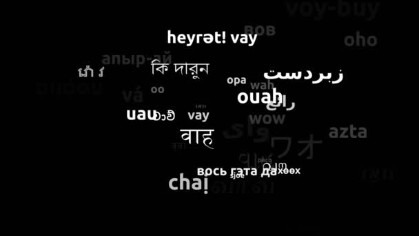 Wow Translated Worldwide Languages Endless Looping Zooming Wordcloud Mask — Stock Video