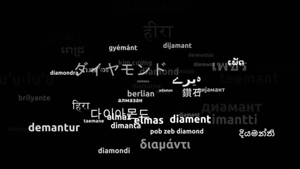 Діамант Перекладено Мовами Світу Нескінченна Петля Збільшення Wordcloud Mask — стокове відео