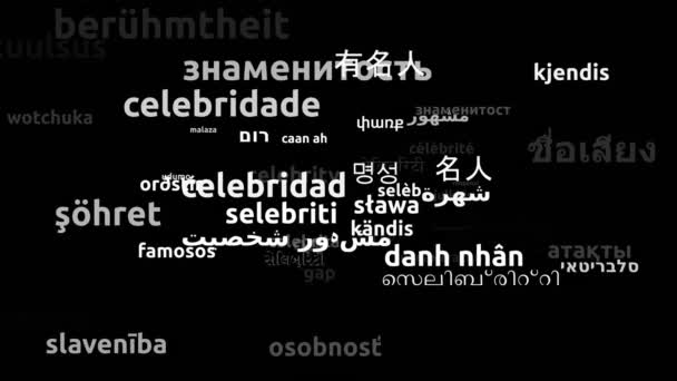 Celebridade Traduzido Worldwide Languages Endless Looping Zooming Wordcloud Mask — Vídeo de Stock