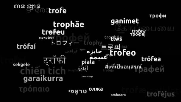 Trophy Μεταφράστηκε Worldwide Languages Endless Looping Zooming Wordcloud Mask — Αρχείο Βίντεο