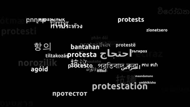 Protest Översatt Till Hela Världen Språk Endless Looping Zooming Wordcloud — Stockvideo