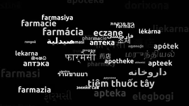 Farmacia Traducido Idiomas Mundiales Endless Looping Ampliación Máscara Wordcloud — Vídeos de Stock