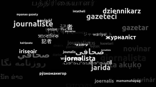 Novinář Přeložil Světových Jazyků Nekonečná Smyčka Přiblížení Wordcloud Maska — Stock video