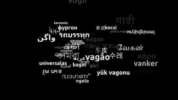 Wagon Translated Worldwide Languages Endless Looping Zooming Wordcloud Mask — Stock Video