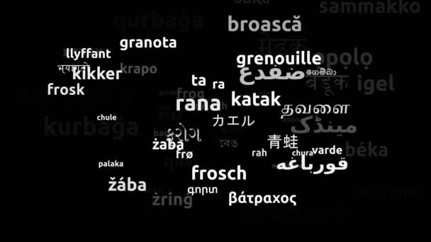 Kikker Vertaald Wereldwijde Talen Endless Looping Zooming Wordcloud Mask — Stockvideo