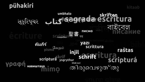Schrift Weltsprachen Übersetzt Endlosschleife Zoomen Wordcloud Maske — Stockvideo