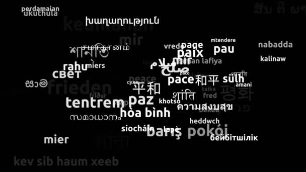 Ειρήνη Μεταφρασμένη Παγκόσμιες Γλώσσες Ατελείωτες Looping Zooming Wordcloud Mask — Αρχείο Βίντεο