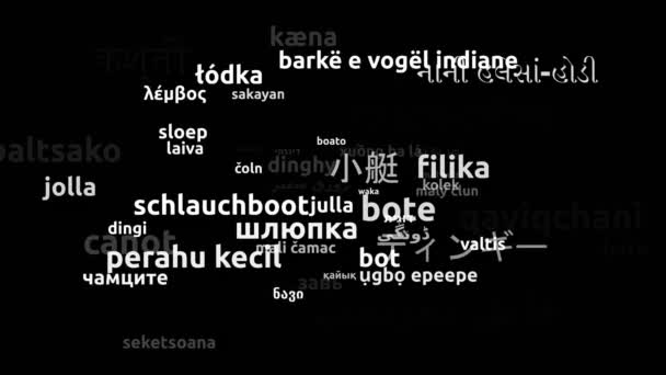 Dinghy Translated Worldwide Languages Endless Looping Zooming Wordcloud Mask — Stock video