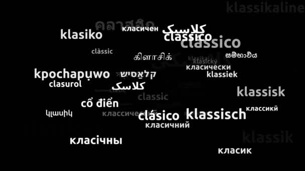 Klasický Překlad Světových Jazycích Nekonečná Smyčka Přiblížení Wordcloud Maska — Stock video