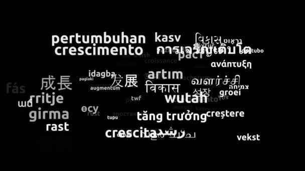 Tillväxt Översatt Till Hela Världen Språk Endless Looping Zooming Wordcloud — Stockvideo