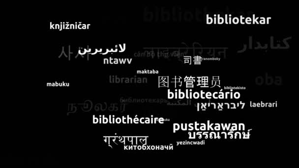 Librarian Translated Worldwide Languages Endless Looping Zooming Wordcloud Mask — Vídeo de Stock